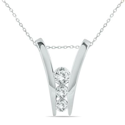 1 Carat TW Diamond Three Stone Pendant in 14K White Gold