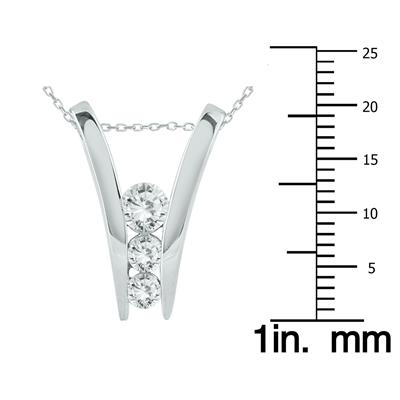 1 Carat TW Diamond Three Stone Pendant in 14K White Gold