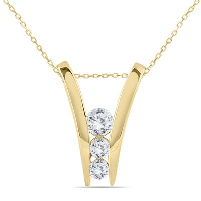 1 Carat TW Diamond Three Stone Pendant in 14K Yellow Gold