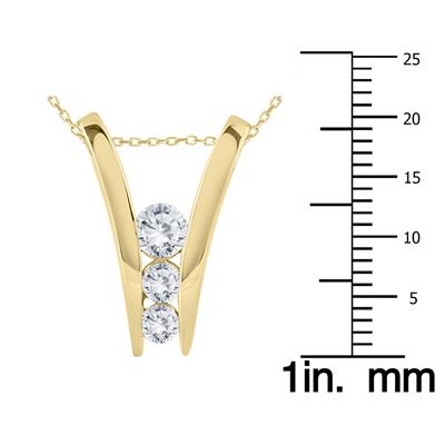 1 Carat TW Diamond Three Stone Pendant in 14K Yellow Gold
