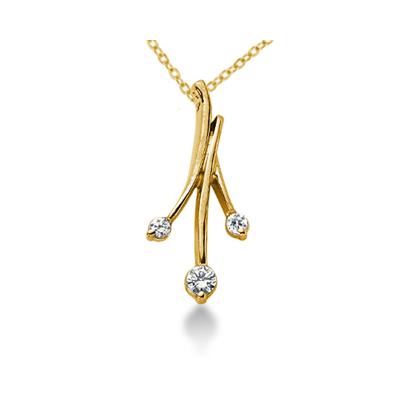 0.18CTW Diamond Three Stone Leaf Pendant in 18k Yellow Gold