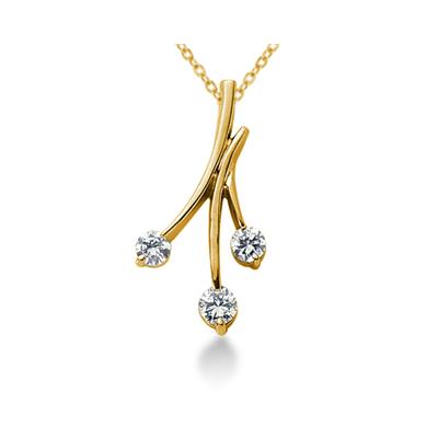 0.50CTW Diamond Three Stone Leaf Pendant in 18k Yellow Gold