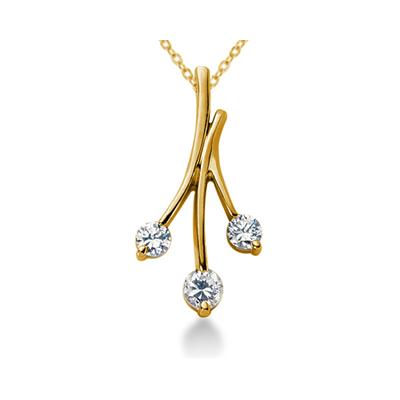 0.65CTW Diamond Three Stone Leaf Pendant in 18k Yellow Gold