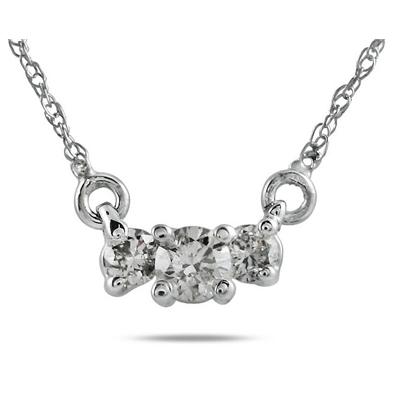1/2 CT Diamond Three Stone Pendant Necklace 14K White Gold