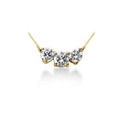 1.00CTW Classic Round Diamond Three Stone Necklace in 18k Yellow Gold