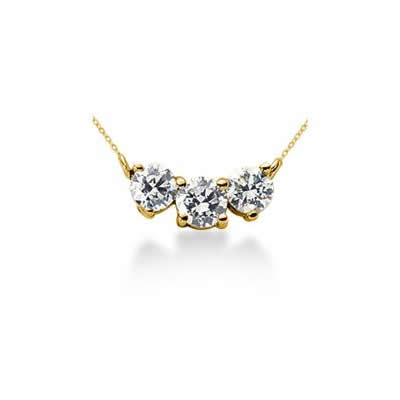 1.20CTW Classic Round Diamond Three Stone Necklace in 14k Yellow Gold