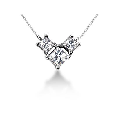 0.64CTW Classic Princess Diamond Three Stone Necklace in 18k White Gold