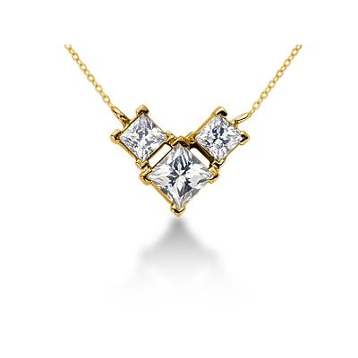 0.64CTW Classic Princess Diamond Three Stone Necklace in 18k Yellow Gold