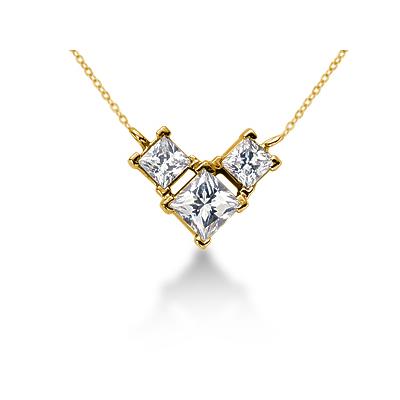 0.80CTW Classic Princess Diamond Three Stone Necklace in 18k Yellow Gold