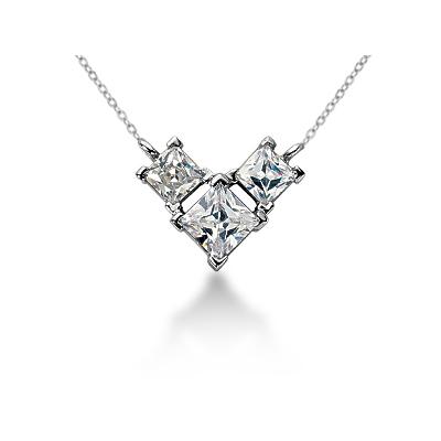 1.04CTW Classic Princess Diamond Three Stone Necklace in 18k White Gold