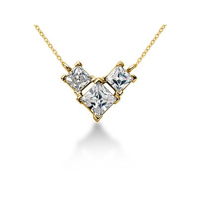 1.04CTW Classic Princess Diamond Three Stone Necklace in 18k Yellow Gold