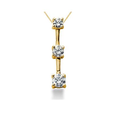 0.50CTW Classic Four Prong Three Stone Diamond Pendant in 18k Yellow Gold