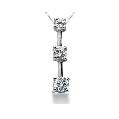 0.70CTW Classic Four Prong Three Stone Diamond Pendant in 18k White Gold