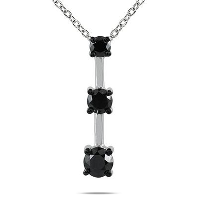 1.00CTW Classic Four Prong Three Stone Black Diamond Pendant in 14k White Gold