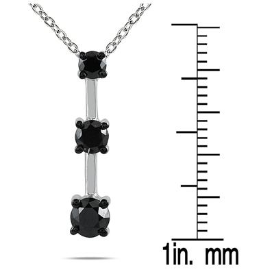 1.00CTW Classic Four Prong Three Stone Black Diamond Pendant in 14k White Gold