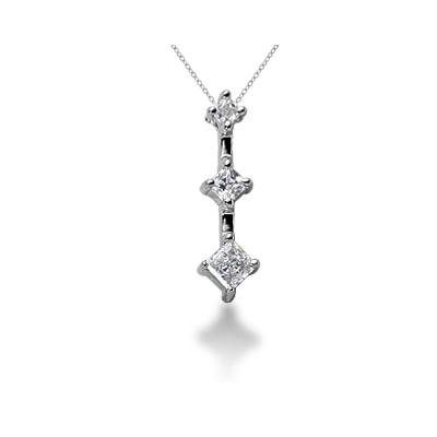 0.32CTW Classic Princess Diamond Three Stone Pendant in 14k White Gold