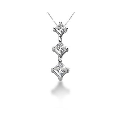 0.84CTW Classic Princess Diamond Three Stone Pendant in Palladium