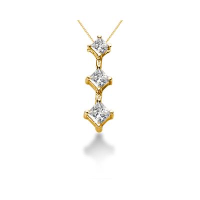 0.84CTW Classic Princess Diamond Three Stone Pendant in 18k Yellow Gold