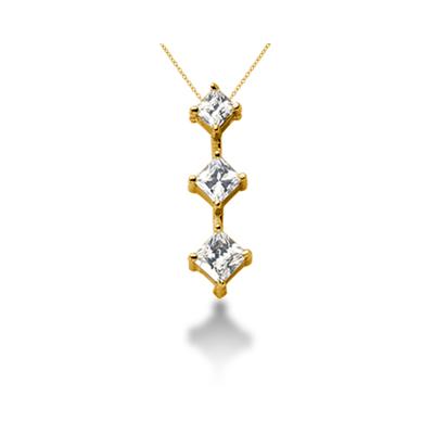 0.94CTW Classic Princess Diamond Three Stone Pendant in 18k Yellow Gold