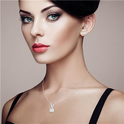 14K White Gold 1 Carat TW Diamond Pendant and Earring Matching Set