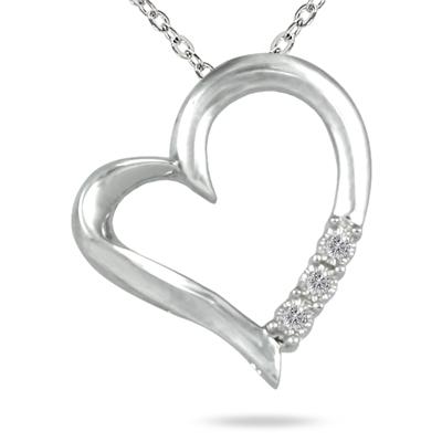 Three Stone Diamond Heart Pendant in .925 Sterling Silver