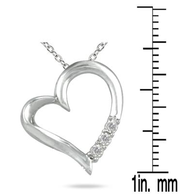 Three Stone Diamond Heart Pendant in .925 Sterling Silver