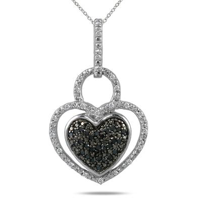 1/4 Ct. Genuine Black & White Diamond Double Heart Pendant in Sterling Silver
