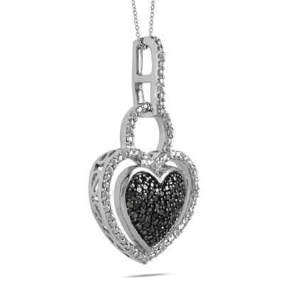 1/4 Ct. Genuine Black & White Diamond Double Heart Pendant in Sterling Silver