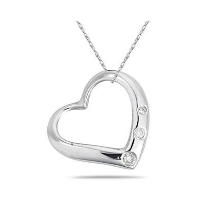 Three Stone Diamond Heart Slide Pendant in .925 Sterling Silver