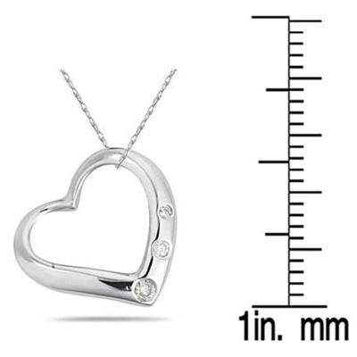 Three Stone Diamond Heart Slide Pendant in .925 Sterling Silver
