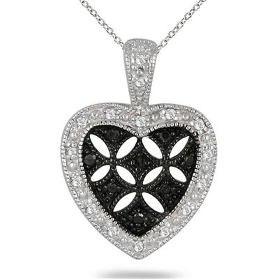 1/6 Carat TW Black and White Diamond Heart Pendant in .925 Sterling Silver