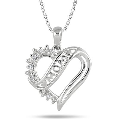 Diamond Heart MOM Pendant in .925 Sterling Silver