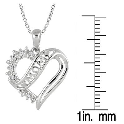 Diamond Heart MOM Pendant in .925 Sterling Silver