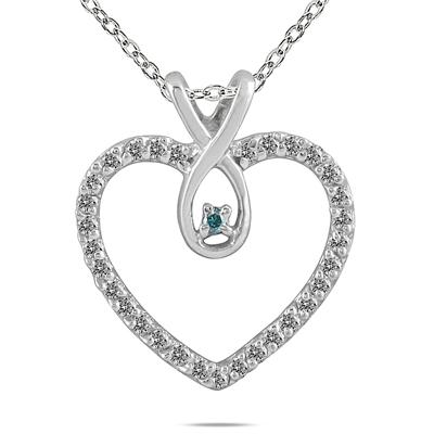 1/4 Carat Genuine Blue and White Diamond Heart Pendant in .925 Sterling Silver