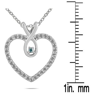 1/4 Carat Genuine Blue and White Diamond Heart Pendant in .925 Sterling Silver