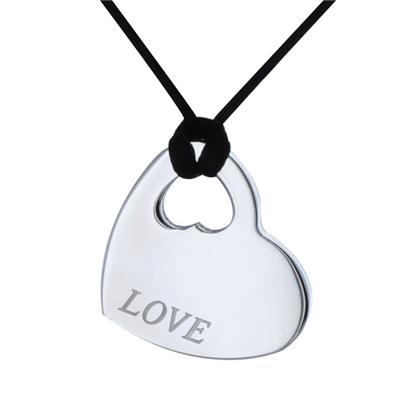 Stainless Steel Love Heart Pendant with Silk Cord