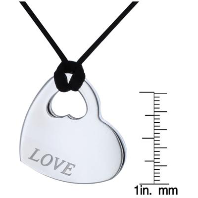 Stainless Steel Love Heart Pendant with Silk Cord