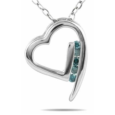 1/10 Carat Blue Diamond Heart Pendant in 10K White Gold