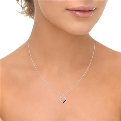 Three Stone Blue Diamond Heart Pendant in 10K White Gold