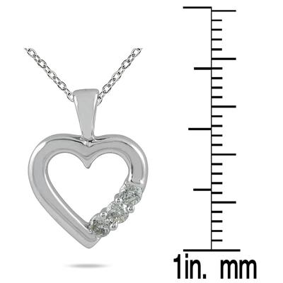 Three Stone Diamond Heart Pendant in 10K White Gold