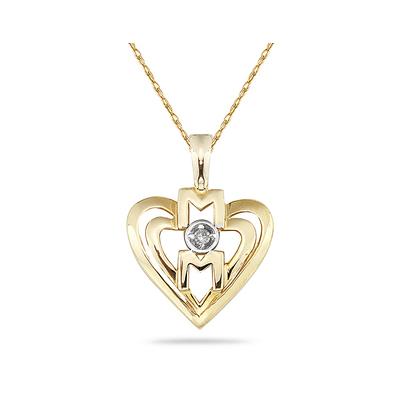 Diamond and Heart MOM Pendant 14K Yellow Gold