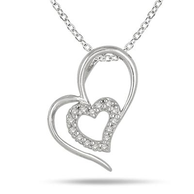 1/10 Carat Diamond Double Heart Pendant in .925 Sterling Silver