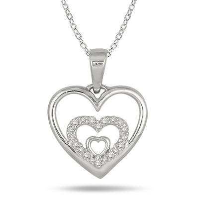 1/10 Carat Diamond Triple Heart Pendant in .925 Sterling Silver