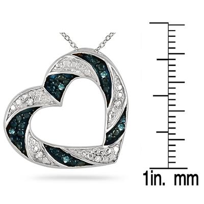 1/10 Carat Blue and White Diamond Heart Pendant in .925 Sterling Silver