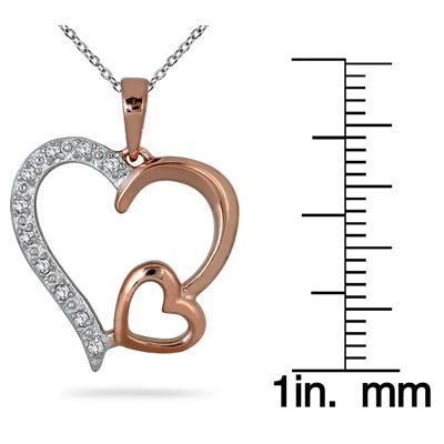 1/10 Carat Diamond Heart Pendant in 18K Pink Gold Plated Sterling Silver