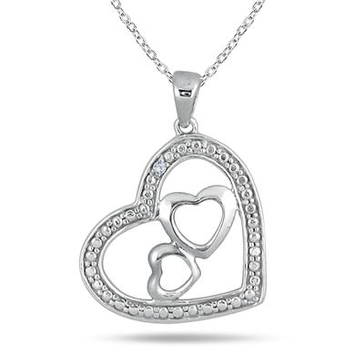 Diamond Triple Heart Pendant in .925 Sterling Silver