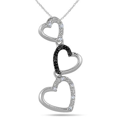 0.06 Carat Black and White Diamond Heart Link Pendant in .925 Sterling Silver
