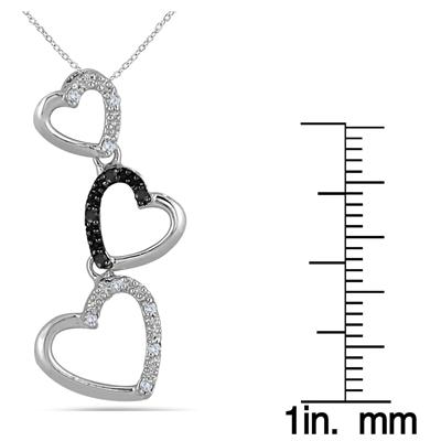 0.06 Carat Black and White Diamond Heart Link Pendant in .925 Sterling Silver
