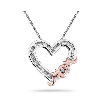 10k Rose Gold and Diamond Heart MOM Pendant