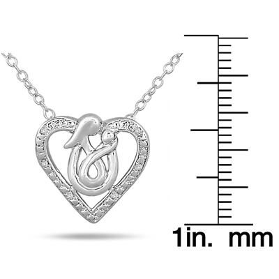 Mother and Baby Diamond Heart Pendant in .925 Sterling Silver